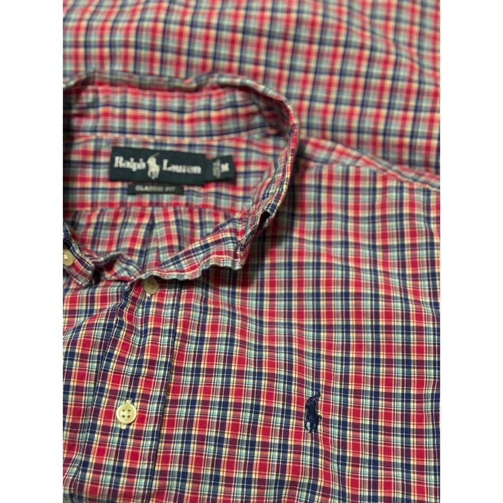 Ralph Lauren Mens Shirt M Classic Fit Short Sleeve Red Blue Plaid